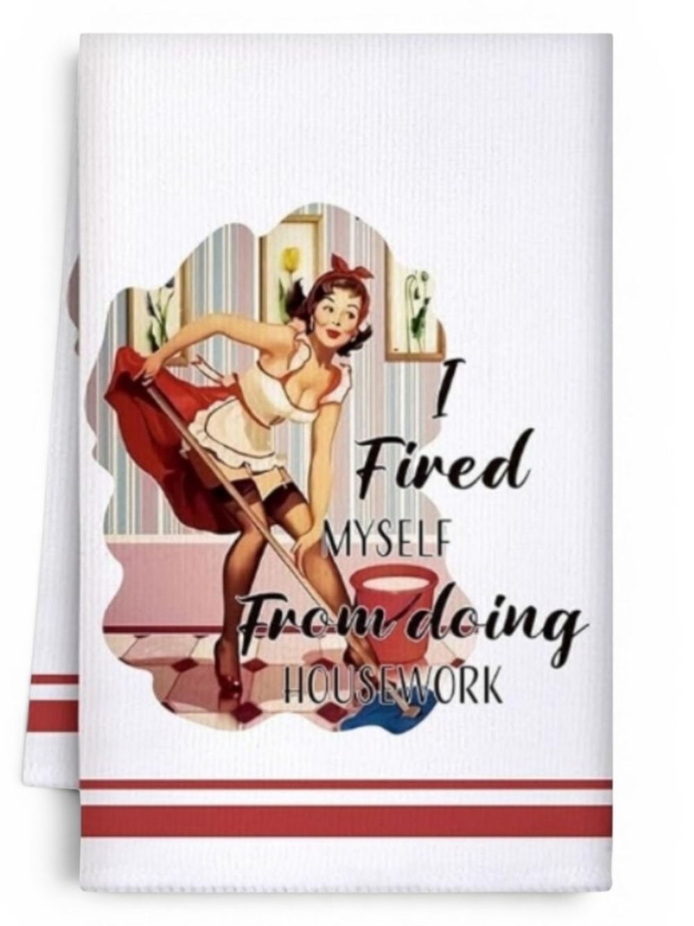 Retro Funny Kitchen Towel with Red Stripes